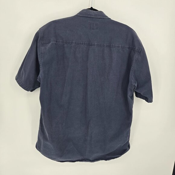 Cabelas Mens Large Tall blue stonewash canvas button up utility short sleeve - Picture 7 of 8
